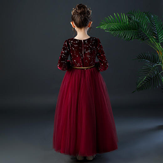 YZF-X0018儿童长款礼服裙加绒长袖公主裙长裙女童钢琴表演出服中大童装 商品图4
