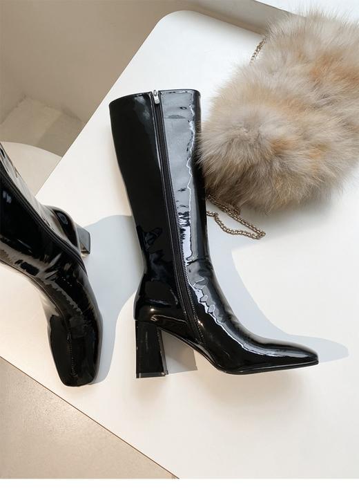 上海旗袍厂DQ-DQ882    秋季新款方头粗跟纯色真皮时装靴侧拉链休闲时尚绒里百搭高筒靴 商品图4