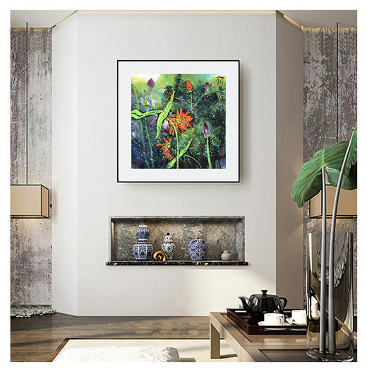 叶烂-真迹-花鸟画《荷塘沐阳图》  办公室  书房 客厅 商品图0