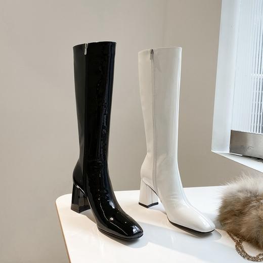 上海旗袍厂DQ-DQ882    秋季新款方头粗跟纯色真皮时装靴侧拉链休闲时尚绒里百搭高筒靴 商品图6