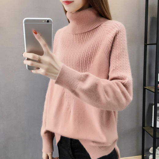 BF-高领毛衣女2020秋冬新款麻花宽松打底衫洋气针织衫女装内搭上衣 商品图3