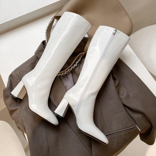 上海旗袍厂DQ-DQ882    秋季新款方头粗跟纯色真皮时装靴侧拉链休闲时尚绒里百搭高筒靴 商品图1