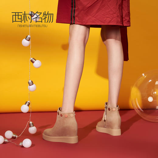 西村名物冬季新品加绒加厚时髦内增高冬靴X284S40891 商品图3