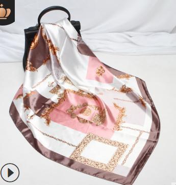 一张安安卡送8条2020新款仿真丝丝巾女藤蔓花印花90方巾 商品图3