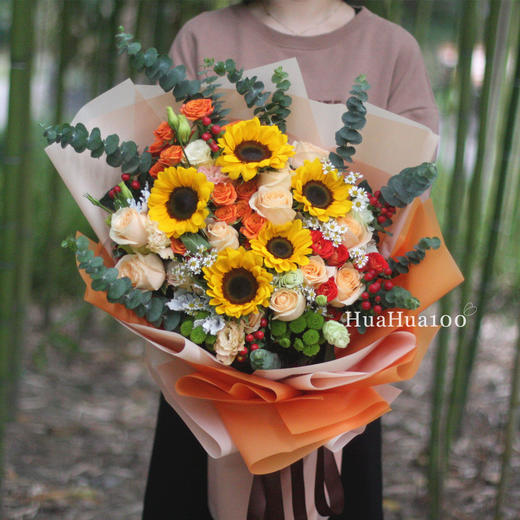 欢乐时光丨橙色玫瑰向日葵混合花束 商品图2