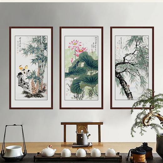 胡宏源《成功人生三大定律》100*50cm*3 花鸟三条屏作品 茶室/餐厅挂画 商品图3