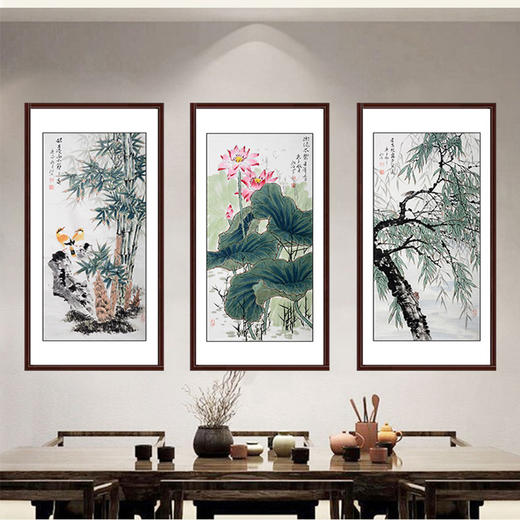 胡宏源《成功人生三大定律》100*50cm*3 花鸟三条屏作品 茶室/餐厅挂画 商品图2