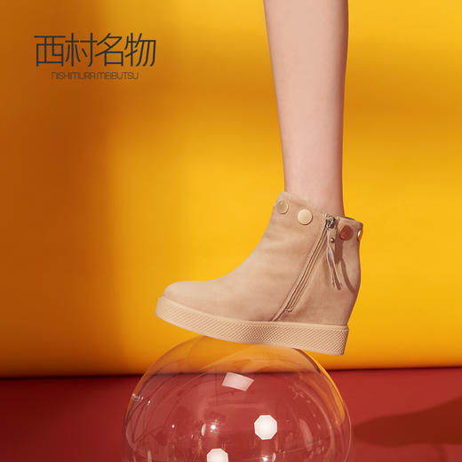 西村名物冬季新品加绒加厚时髦内增高冬靴X284S40891 商品图2