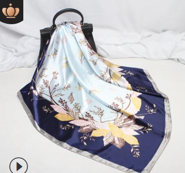 一张安安卡送8条2020新款仿真丝丝巾女藤蔓花印花90方巾 商品图5