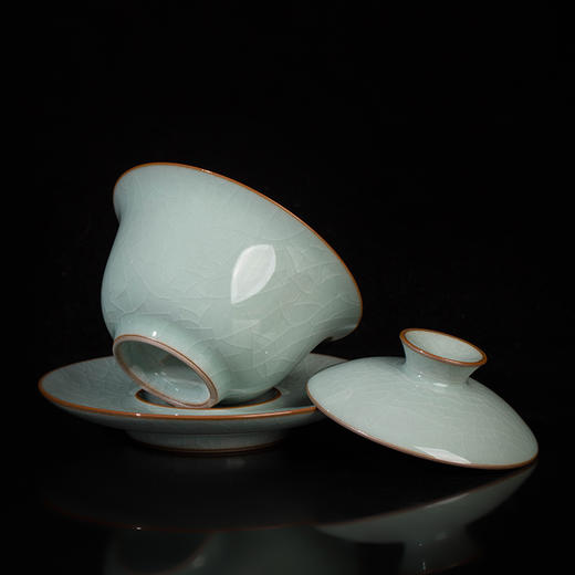 汝窑冰裂釉三才盖碗