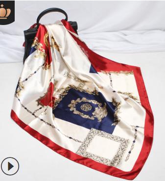 一张安安卡送8条2020新款仿真丝丝巾女藤蔓花印花90方巾 商品图8