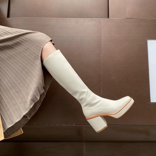 上海旗袍厂DQ-DQ886    秋冬新款弹力真皮方头粗跟时装靴侧拉链显瘦百搭高筒靴 商品图2