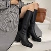 上海旗袍厂DQ-DQ886    秋冬新款弹力真皮方头粗跟时装靴侧拉链显瘦百搭高筒靴 商品缩略图5