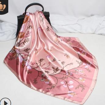 一张安安卡送8条2020新款仿真丝丝巾女藤蔓花印花90方巾 商品图2