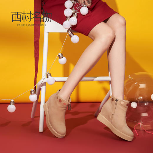 西村名物冬季新品加绒加厚时髦内增高冬靴X284S40891 商品图1