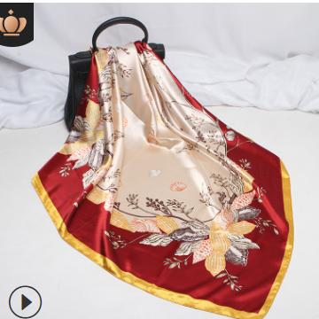 一张安安卡送8条2020新款仿真丝丝巾女藤蔓花印花90方巾 商品图4