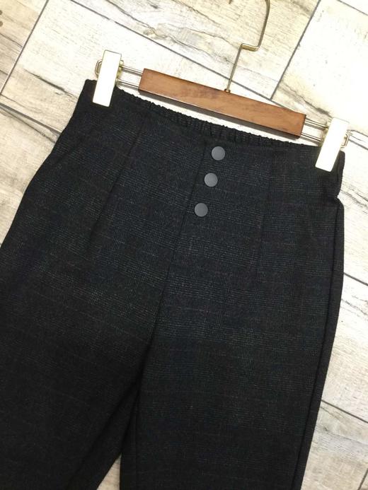 【断码清仓】丁摩 招牌黑灰格子裤！高腰弹力松紧腰秋冬保暖女休闲裤sz5061# 黑灰 L码 ZFYY336 商品图4