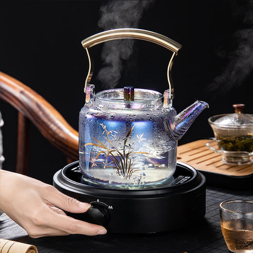 茗见丨五彩玻璃壶 高硼硅玻璃 900ml 不含电陶炉 商品图0