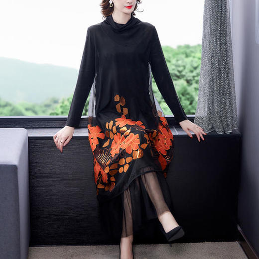 AHM-wdx9327秋冬新款时尚洋气刺绣大码连衣裙 商品图2