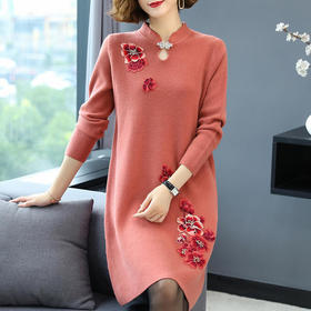 QY-8545秋冬装裙子气质连衣裙2020新款中老年女装羊毛毛衣裙
