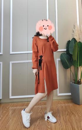 上女绑带针织长裙C9366