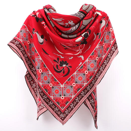 桑蚕丝羊毛时尚印花大围巾 商品图0