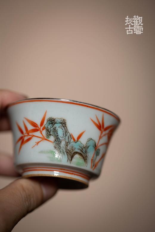 茶杯-陶瓷品茗杯-手绘拟古粉彩赤竹杯 商品图5