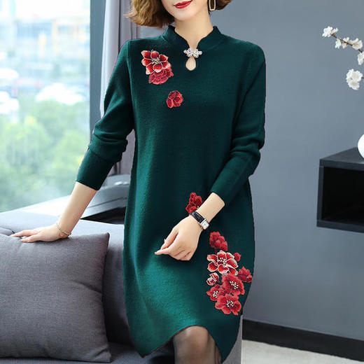 QY-8545秋冬装裙子气质连衣裙2020新款中老年女装羊毛毛衣裙 商品图2