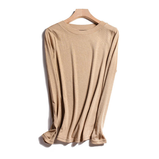 秋季新款女式一字圆领高领打底衫膨体德绒双面磨毛百搭长袖T恤女 商品图4