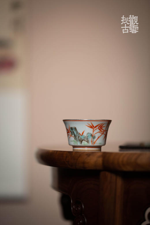 茶杯-陶瓷品茗杯-手绘拟古粉彩赤竹杯 商品图4
