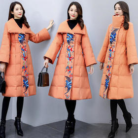 WZNH-MJ2102新款时尚优雅气质宽松绣花中长款保暖舒适棉衣
