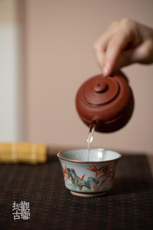 茶杯-陶瓷品茗杯-手绘拟古粉彩赤竹杯 商品图9