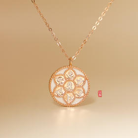 18K玫瑰金和田玉（白玉）镶钻吊坠--六字箴言