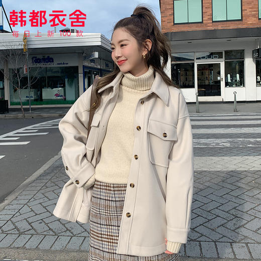韩都衣舍2020冬装新款女装韩版宽松洋气短款大衣毛呢外套MY1319沐 商品图0