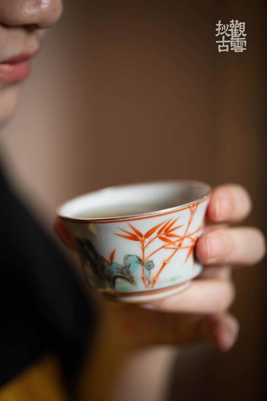 茶杯-陶瓷品茗杯-手绘拟古粉彩赤竹杯 商品图1