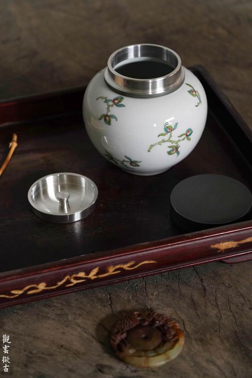 茶道配件-茶叶罐-粉彩兰花锡口茶仓 商品图6