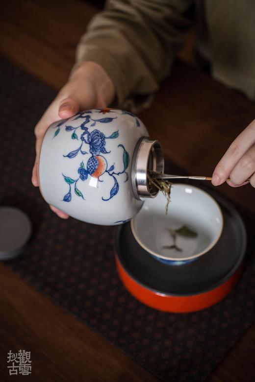 观云拟古青花斗彩多子多福锡盖茶仓 商品图10