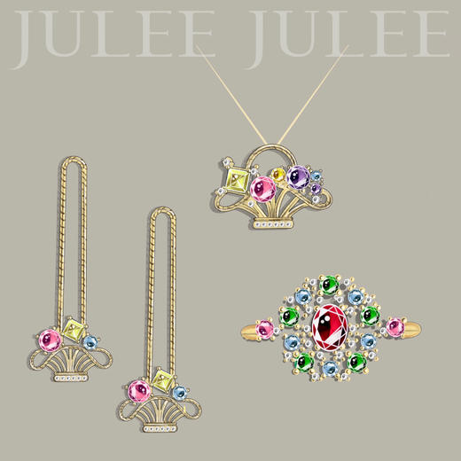 【缤纷】【21天定制】JULEEJULEE茱莉茱莉 18K金  钻石 戒指 吊坠 耳环 套装 商品图1