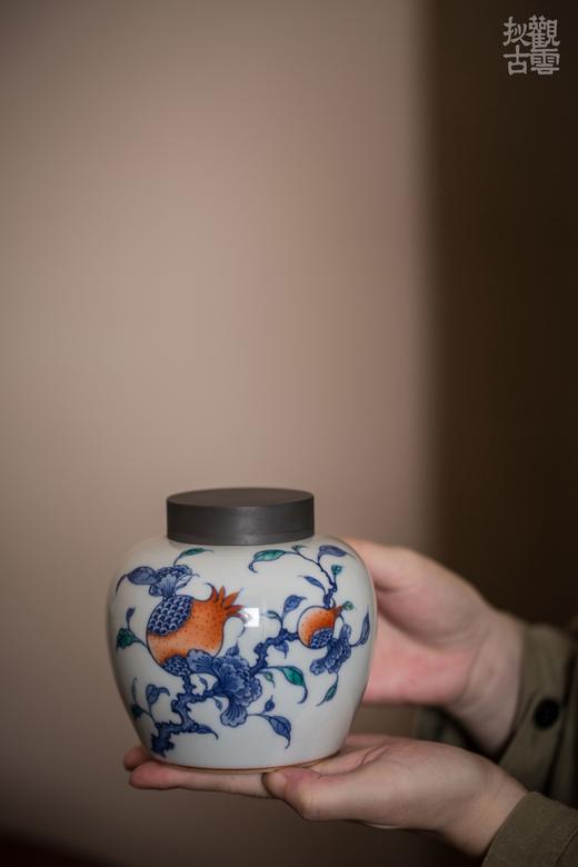 观云拟古青花斗彩多子多福锡盖茶仓 商品图8