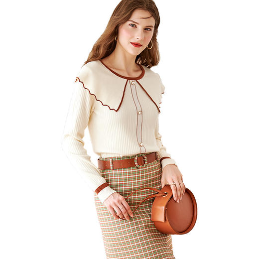 欧芮儿名媛风大翻领套头针织衫女新品长袖修身打底衫女 商品图0