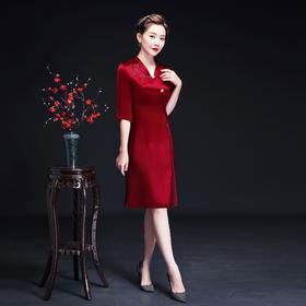 上海旗袍厂LHS-2025高贵婚礼妈妈装秋季连衣裙 V领改良旗袍喜婆婆婚宴装岳母敬酒礼服