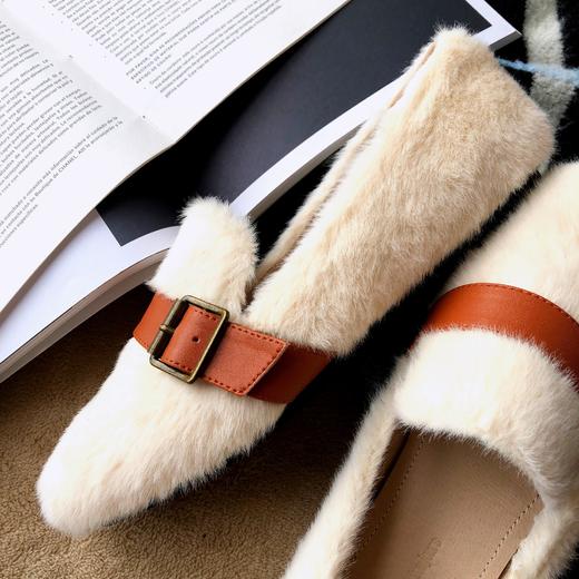 温暖毛毛鞋 4色可选 质感貂毛 可爱圆头 时尚金属马衔扣 柔软内里垫脚 防滑纹设计 商品图8