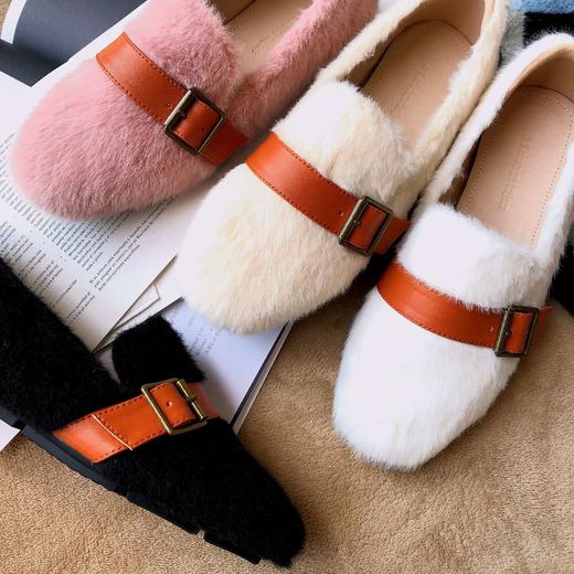 温暖毛毛鞋 4色可选 质感貂毛 可爱圆头 时尚金属马衔扣 柔软内里垫脚 防滑纹设计 商品图9