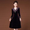 JY-JY201冬装新款V领红色丝绒气质高贵大码妈妈装旗袍加绒连衣裙 商品缩略图1
