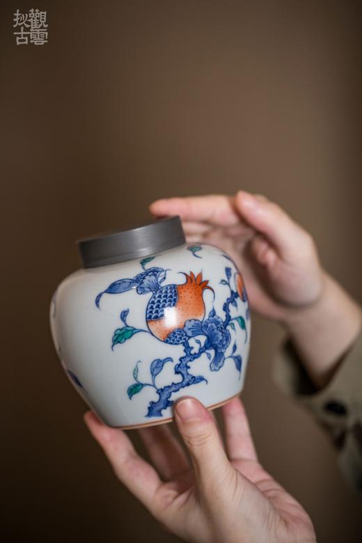 观云拟古青花斗彩多子多福锡盖茶仓 商品图11