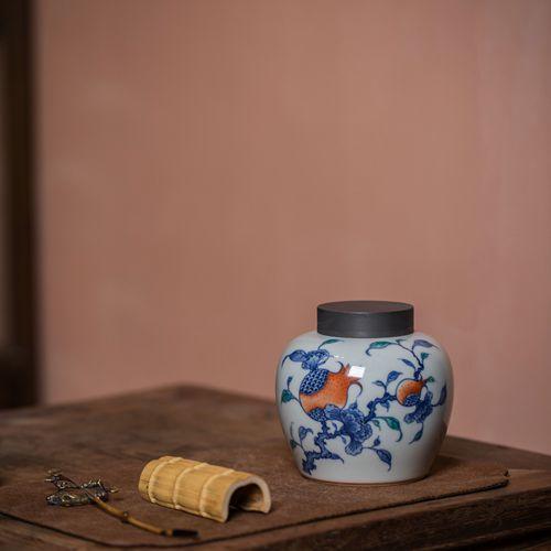 观云拟古青花斗彩多子多福锡盖茶仓 商品图0