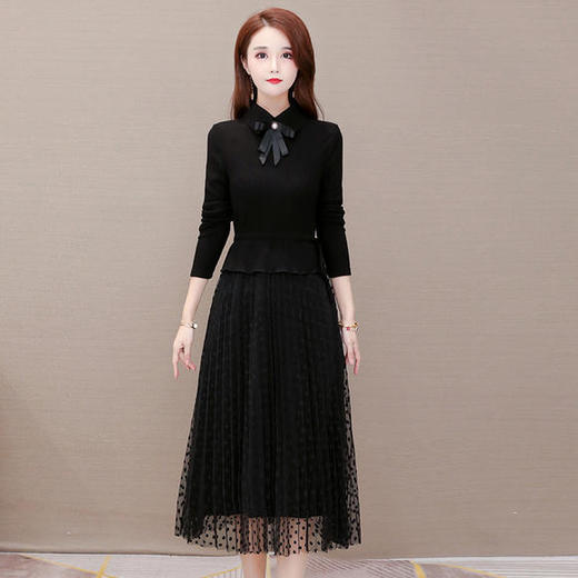 YWE-ALLJ20B59C气质减龄修身长袖网纱针织毛衣连衣裙 商品图0