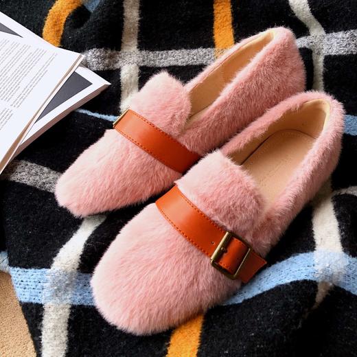温暖毛毛鞋 4色可选 质感貂毛 可爱圆头 时尚金属马衔扣 柔软内里垫脚 防滑纹设计 商品图6