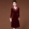 JY-JY201冬装新款V领红色丝绒气质高贵大码妈妈装旗袍加绒连衣裙 商品缩略图2