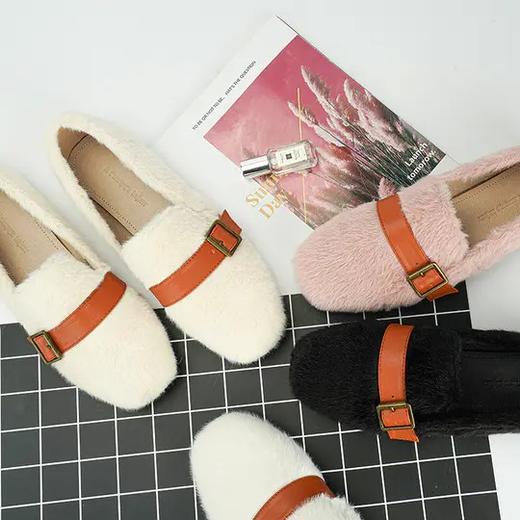 温暖毛毛鞋 4色可选 质感貂毛 可爱圆头 时尚金属马衔扣 柔软内里垫脚 防滑纹设计 商品图1